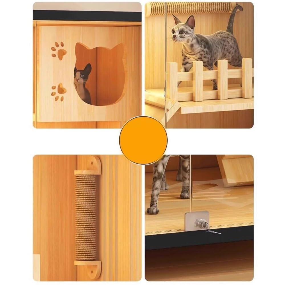 villa per gatti Grande recinto for gatti in legno con casetta da interni luce a LED Per interni(Grande)