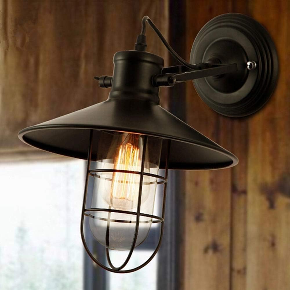 Black Exterior Porch Light Wall Sconces, Outdoor Hardwire Industrial Vintage Wall Lamp Fixture, Arm Swing Wall Lights 1PC NO Bulb with Glass Shade for Kitchen Sink, Farmhouse, Porch, Garage