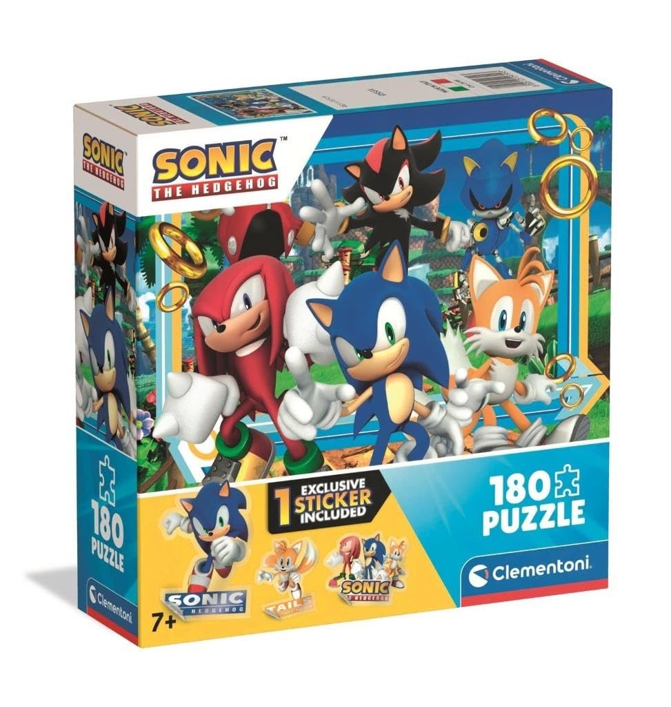 Clementoni Puzzle Sonic 180 Pièces – Supercolor, 7 Ans Et +, Fabriqué En Italie, Avec Autocollant, 48,5 X 33,5 Cm