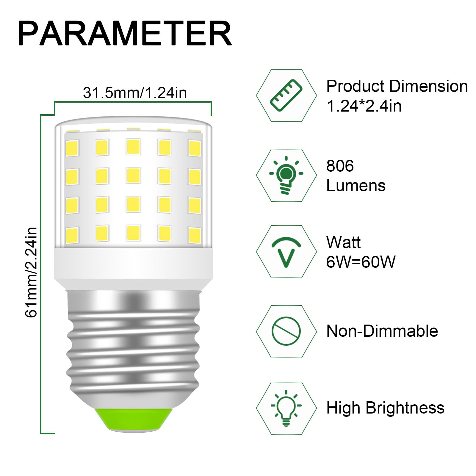 TRIJZHOU E27 Screw LED Corn Bulbs 6W, Non Dimmable, 806Lm, Cool White 6000K, 60W Incandescent Bulbs Equivalent - Image 2