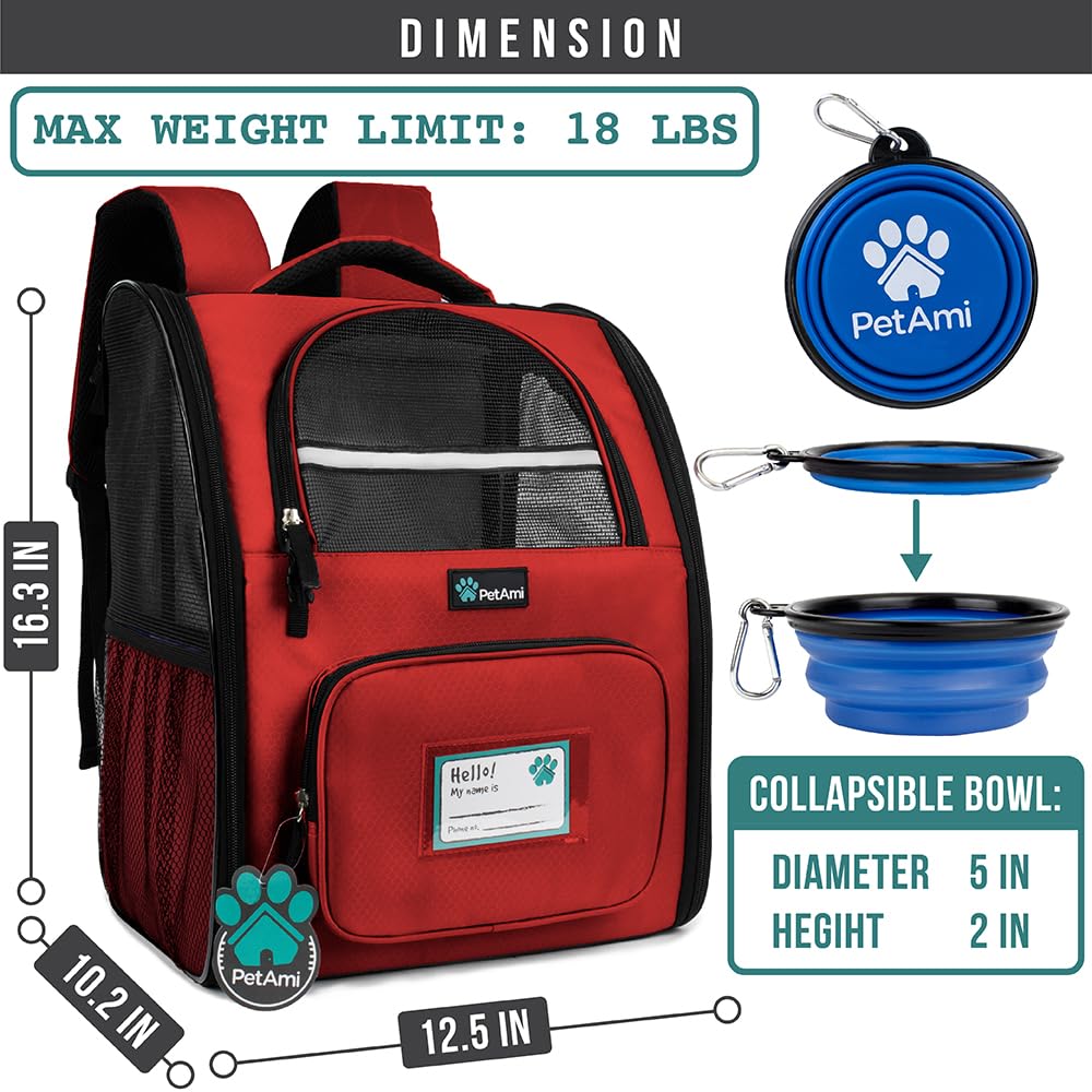 PetAmi Mochila transportadora para perros pequeños y grandes, mascotas, cachorros, mochila de senderismo ventilada para mascotas, bolsa de viaje, mochila para gatos aprobada por aerolíneas, soporte de