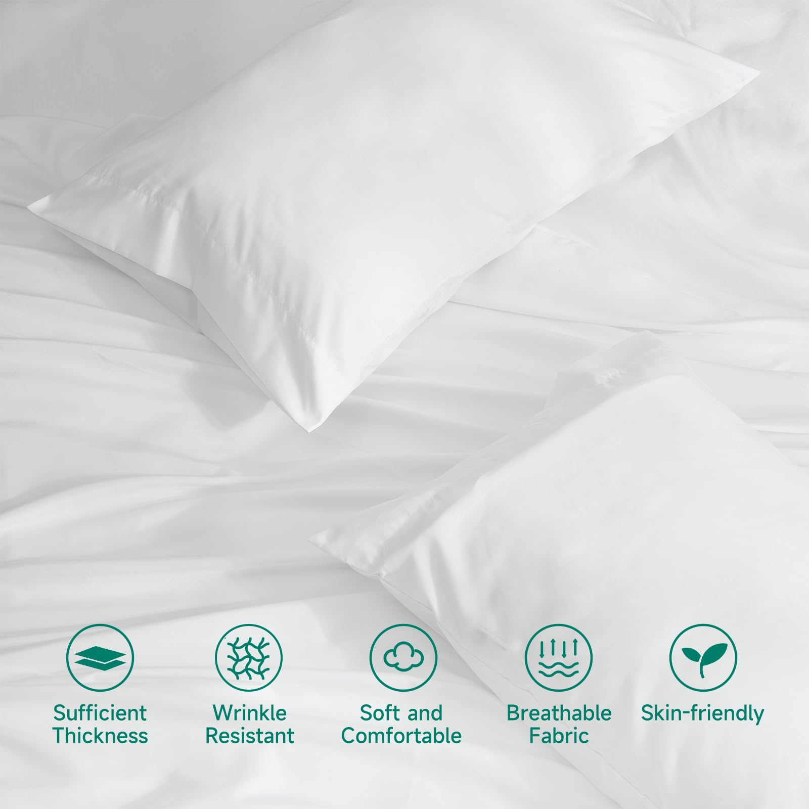 4 Piece Queen Size Bed Set, Upgraded Cooling Deep Pocket Comfy Breathable Hotel Luxury Bedding, Extra Soft & Wrinkle Free Sheets Cover, Queen Sheets up to 16 inch, White