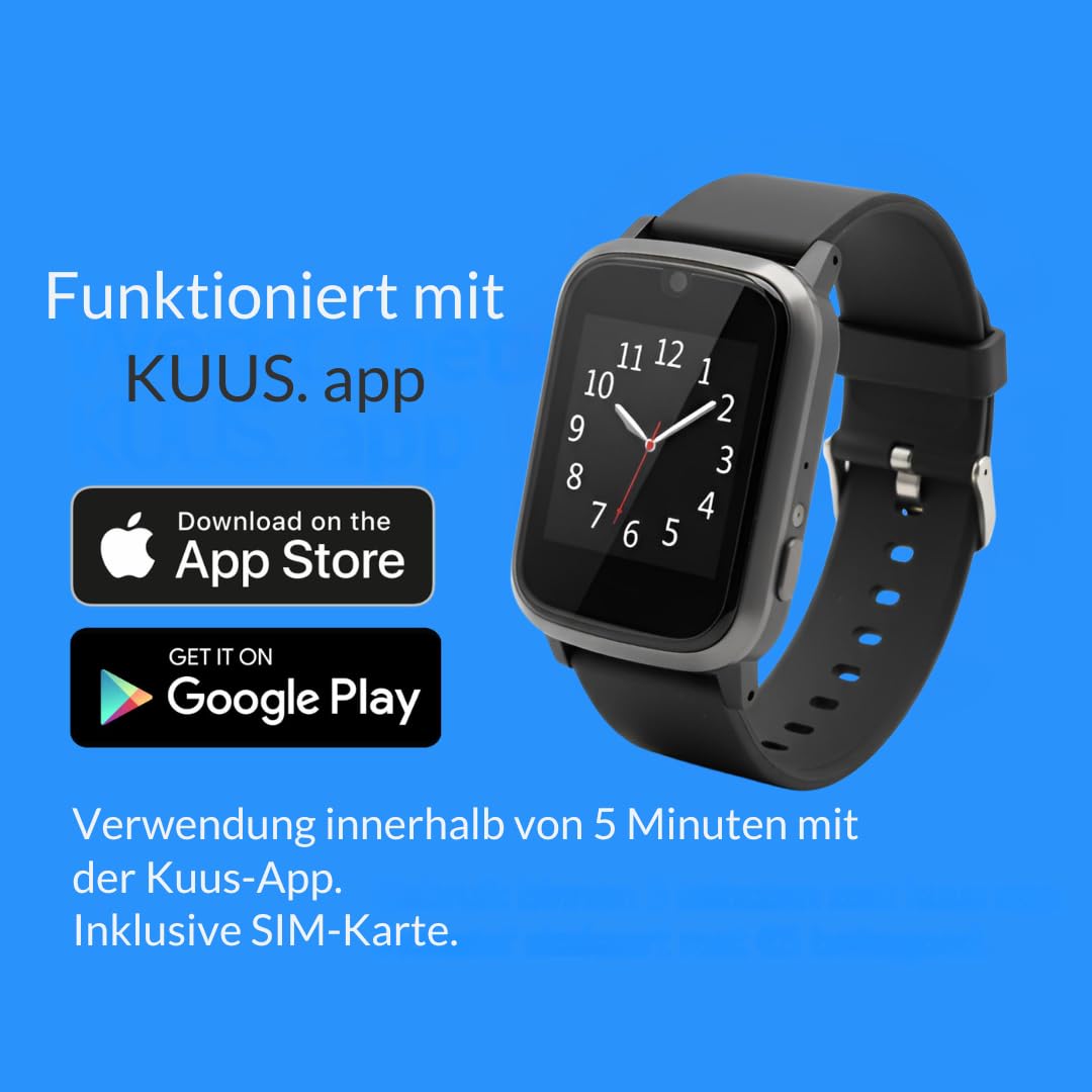 KUUS. S5 Notruf Uhr mit Sturzerkennung - Notrufknopf für Senioren - GPS Tracker Senioren mit Ortung. Senioren Smartwatch mit SIM Karte ohne Handy - Demenz Uhr Hilfsmittel Notfallarmband Erwachsene