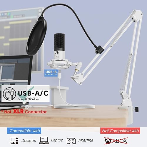 Miniatura 8 de FIFINE Kit de micrófono de grabación USB, micrófono de condensador de estudio para creación de música vocal, voz en off, canto con brazo de metal