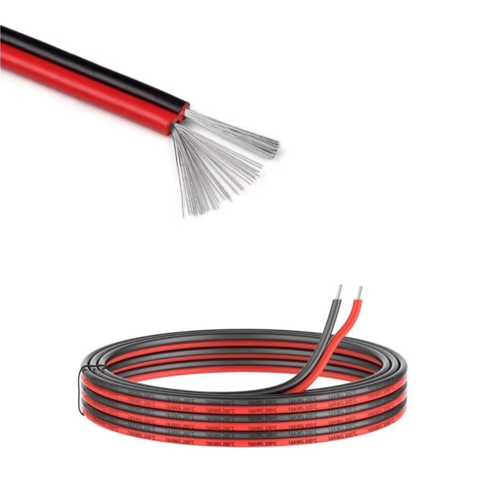 Przewód silikonowy Kabel zasilający DC12V 2-pinowy 5M ~ 100M 18 20 22 AWG | Przewód miedziany PVC do taśm świetlnych LED (5 m, 2 piny PCW 22awg)