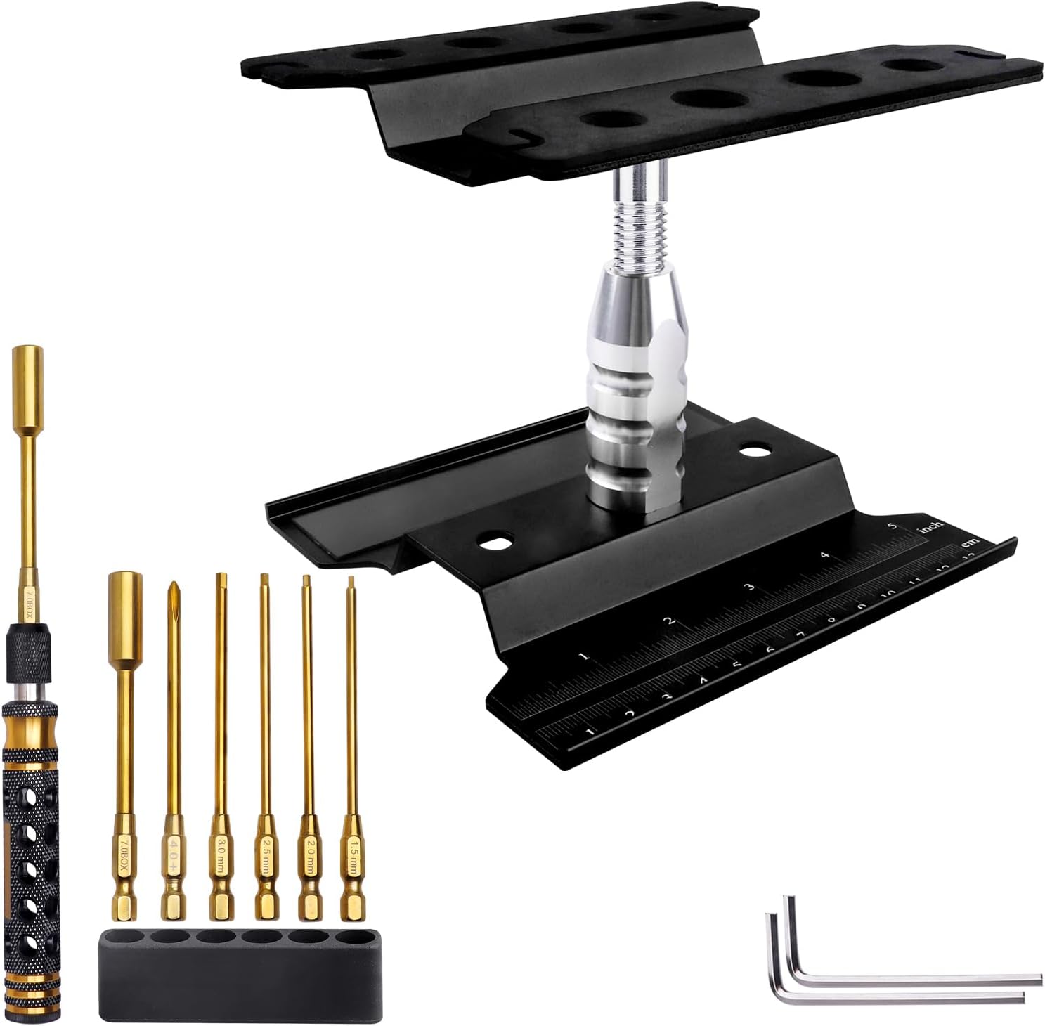 RC Hex Driver Set & RC Car Repair Work Stand Repair Tool Set 360 Degree Rotation for 1/8 1/10 1/12 1/16 1/18 RC Crawler Truck Buggy Rally (Red)