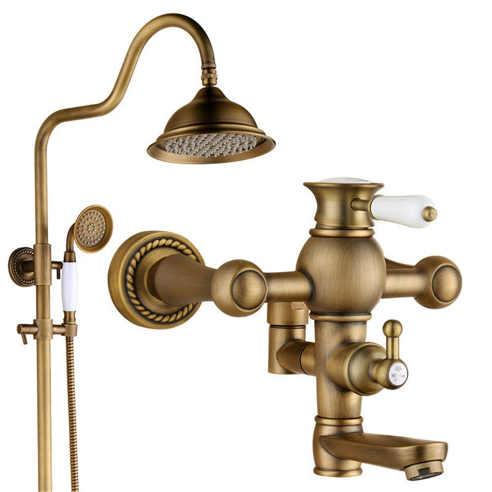 CWCQGH Shower Set Antique Adjustable Copper Rainfall Shower Head with Hand Spray and Head Shower Thermostatic Bathtub Shower Faucet