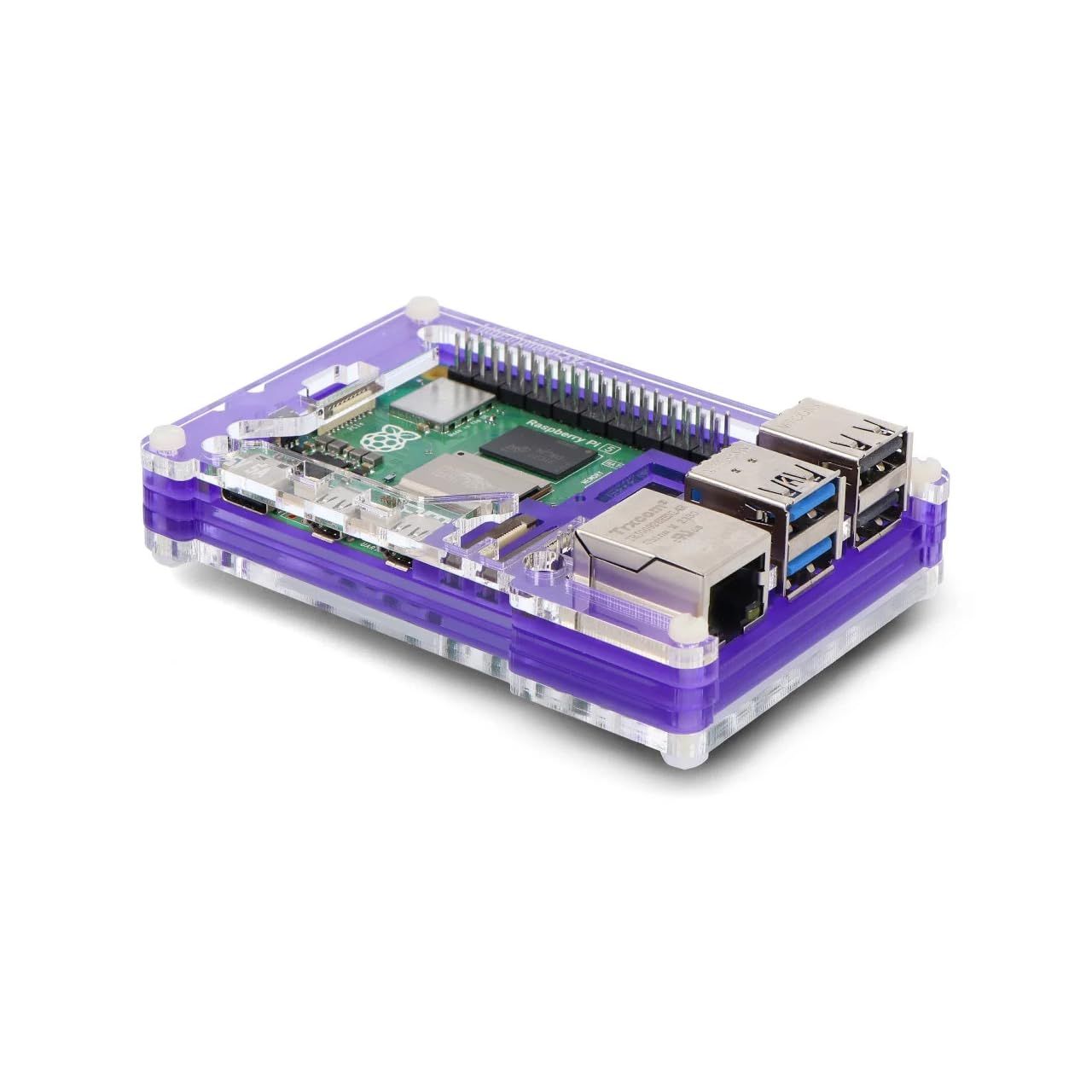 Pibow Coupe 5 Case for Raspberry Pi 5, Slimline Design, Compatible with Active Cooling, Clear Top, HAT/pHAT Ready, Royale (PIM679)