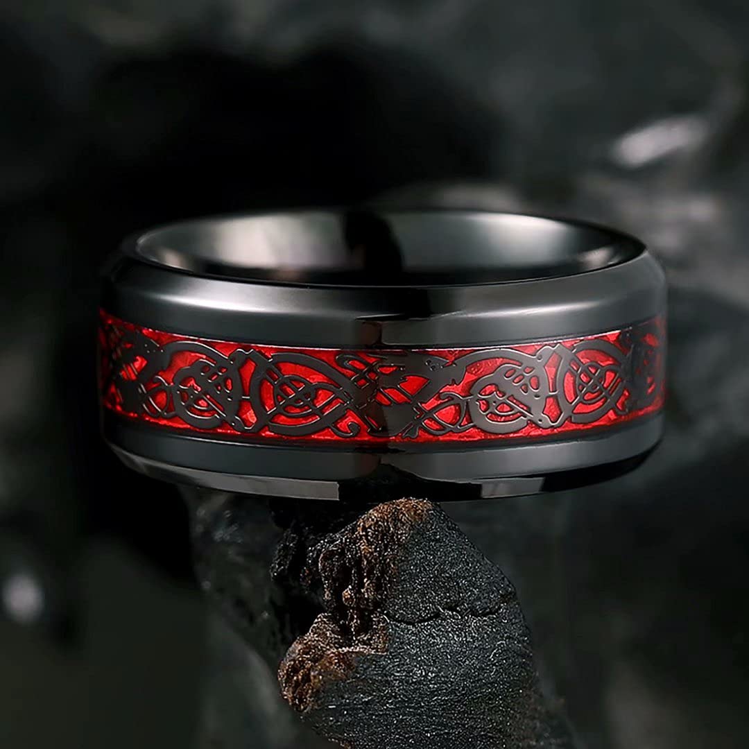 DRAGON - Anillo de acero inoxidable de titanio con dragón celta para hombre, color azul, negro, verde, rojo, fibra de carbono, luminou, brillante, dragón celta, titanio, anillo de acero 3