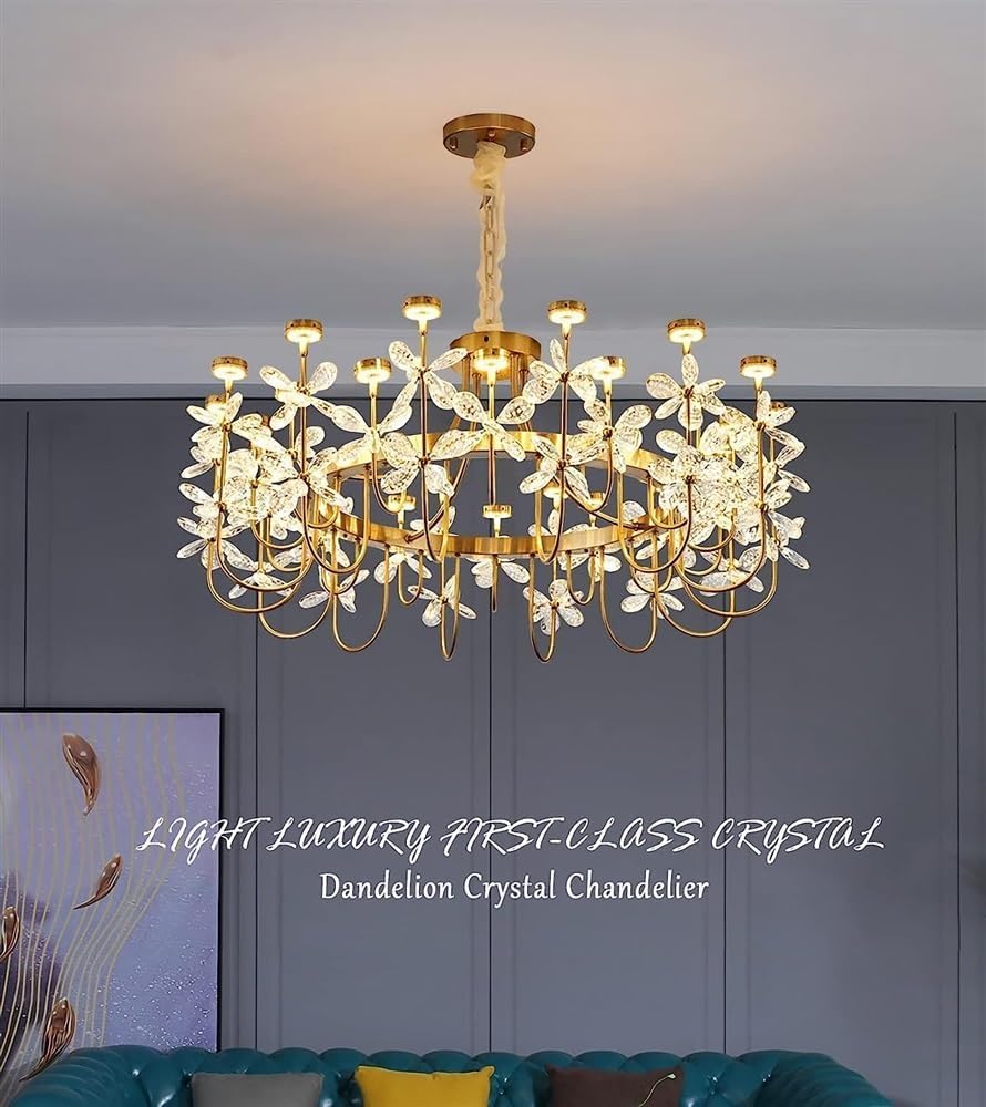 Pendant Lights, Luxury Flower Crystal Chandelier Modern K9 Crystal Pendant Light Gold Ceiling Lighting Fixture Compatible with Foyer Dining Living Room