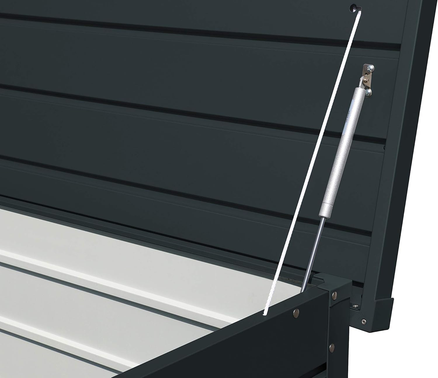 Duramax Palladium Kissenbox aus Metall XL (1043 L) mit hydraulischer Gasdruckfeder und abschließbarem Griff mit Schlüssel, Terrassenbox und Gartenmöbelaufbewahrung, Anthrazit