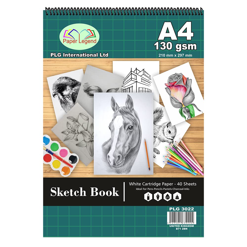 Tenlite White Drawing Pad,130 Gsm Paper, Spiral Bound Artist Sketch Pad Book, Durable Acid Free Sketch Paper, Beginners & Experts - Size (A4-40 Sheets)