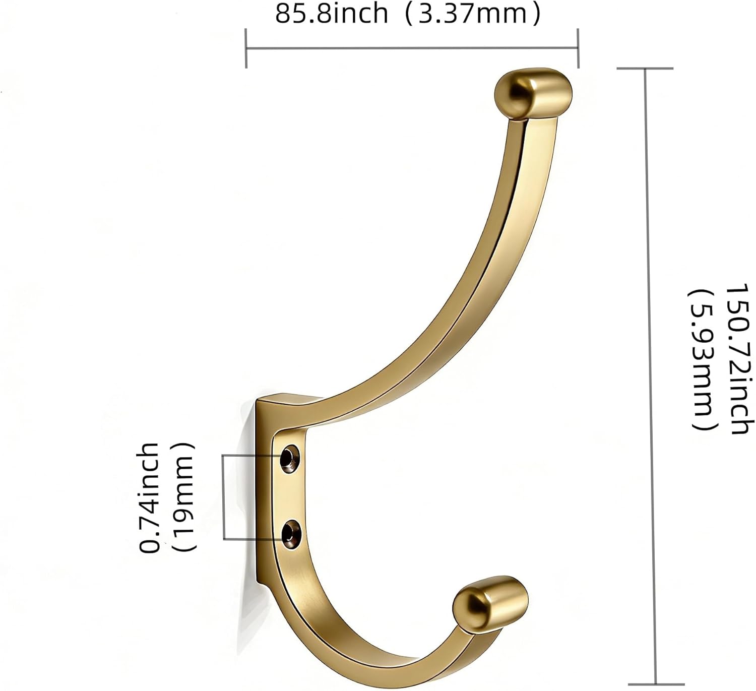 Zinc Alloy 3 Pack 6 inch Champagne Gold Coat Hooks Wall Mounted Heavy Duty Screw Mounted Bathroom Hooks Rustproof Wall Hooks for Towel Robe Hooks，for Hallway Bedroom Entryway Organization