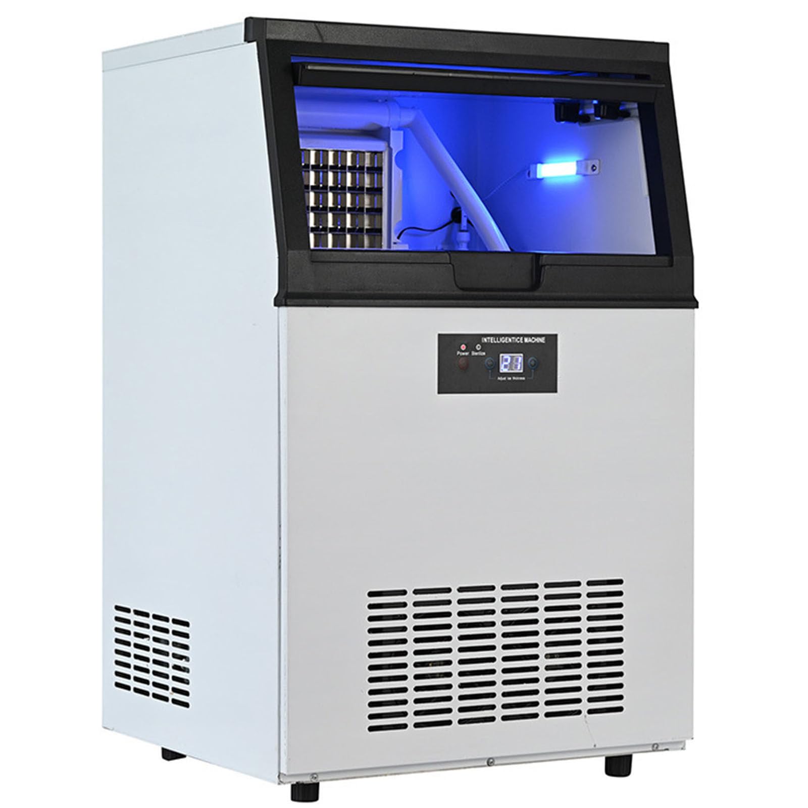 ZenSeFarin Commercial Ice Maker Machine Freestanding Stainless Steel Ice Machine with Self Cleaning,LCD Display,100kg/24 Hours and 15kg Ice Storage for Home,Office,Bar,Restaurant,Supermarkets