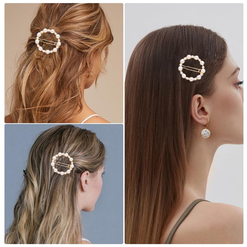 AKOAK Set de 8 Pinzas de Pelo Metálicas en Forma de Corazón y Geométricas con Perlas para Damas y Niñas miniatura 5