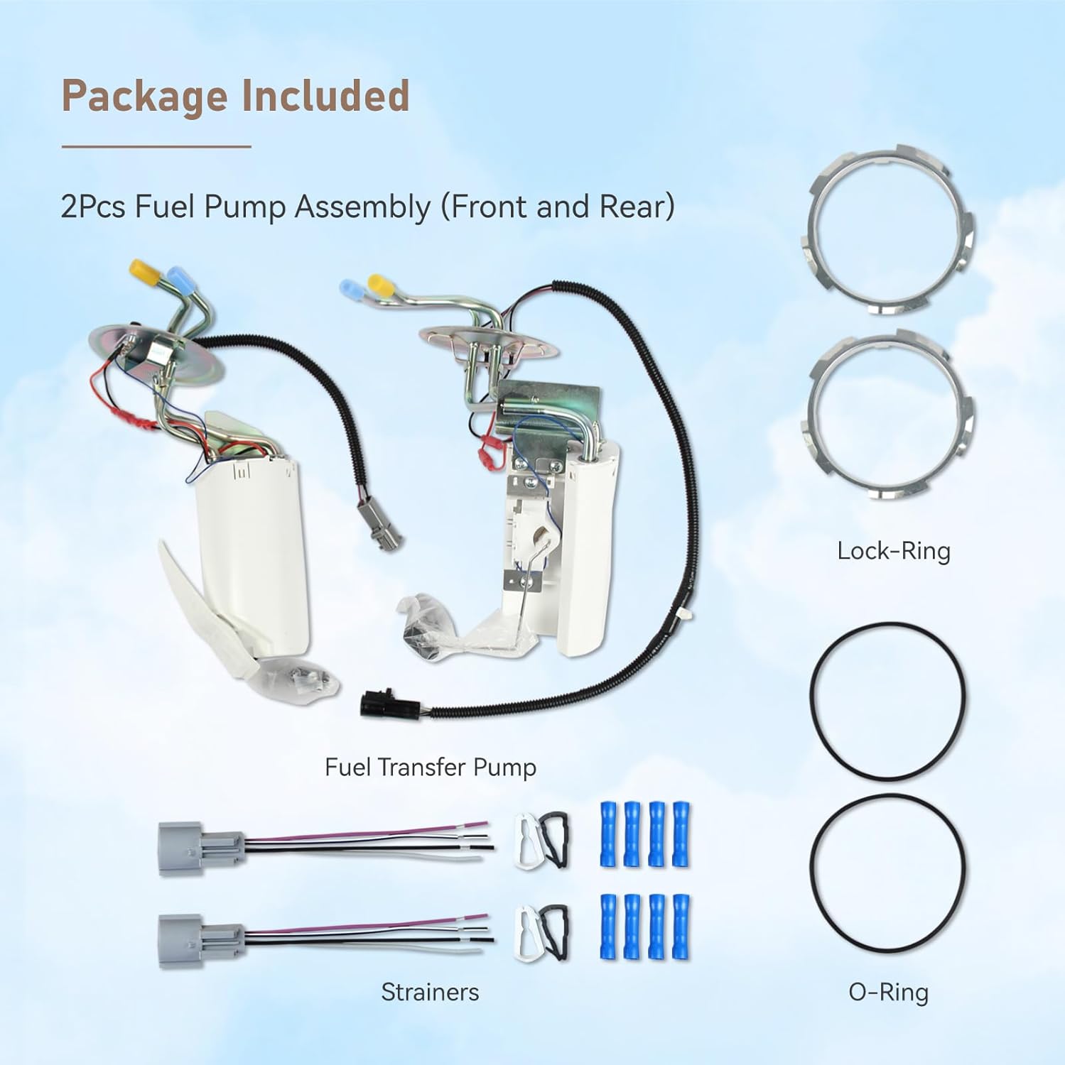 SP2005H SP2007H Front & Rear Fuel Pump Assembly Compatible with Ford F150 F250 F350 1992 1993 1994 1995 1996 1997, 2Pcs Electric Fuel Pumps Hanger Set Replace F6TZ-9A407-AA, F6TZ-9A407-CC