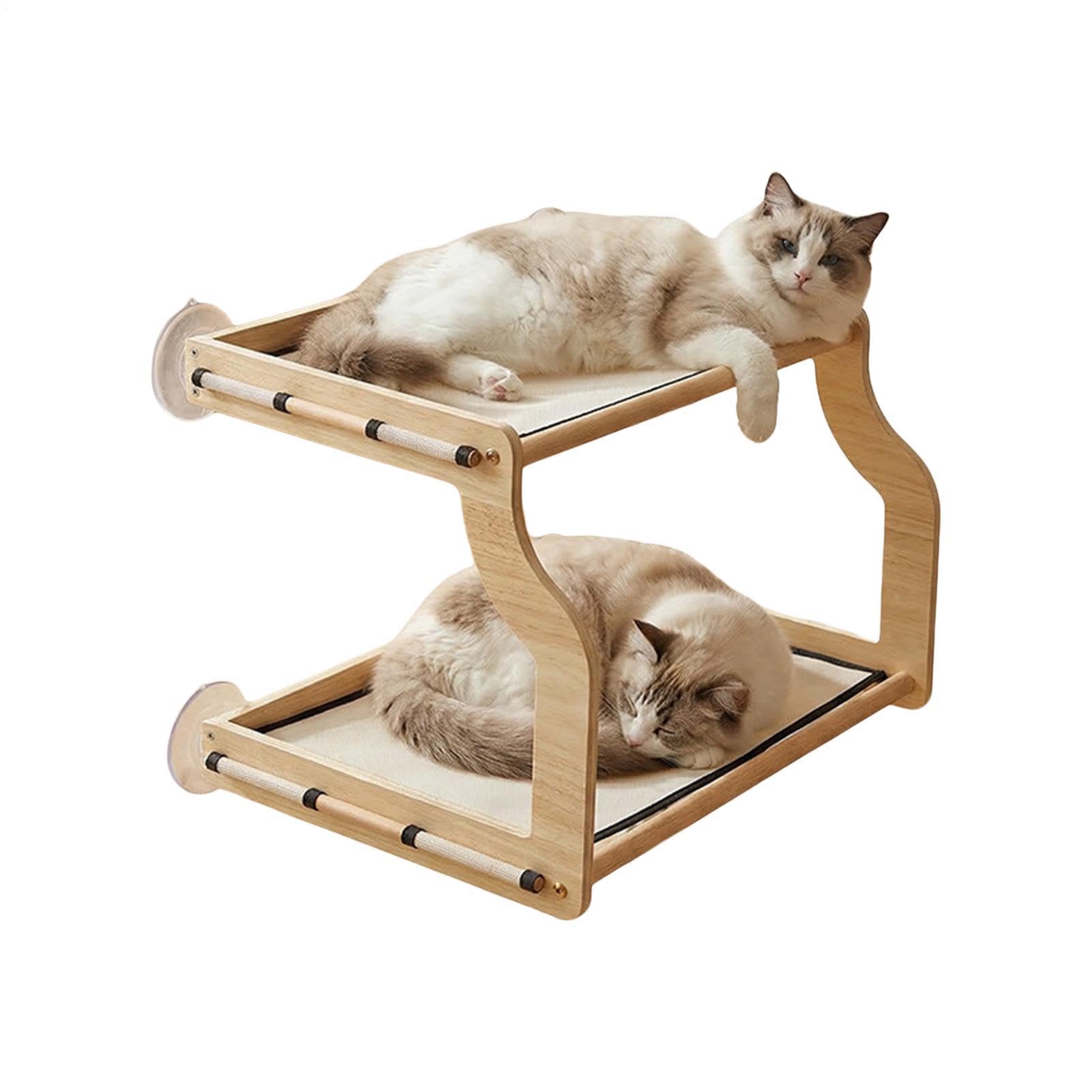Hamaca Para Gato De Ventana Percha de Madera con Ventosas para Mascotas | Asiento de Ventana Interior para Gato Pequeño para Interior Alféizar Ventana junto Cama Pequeño Mediano Grande y