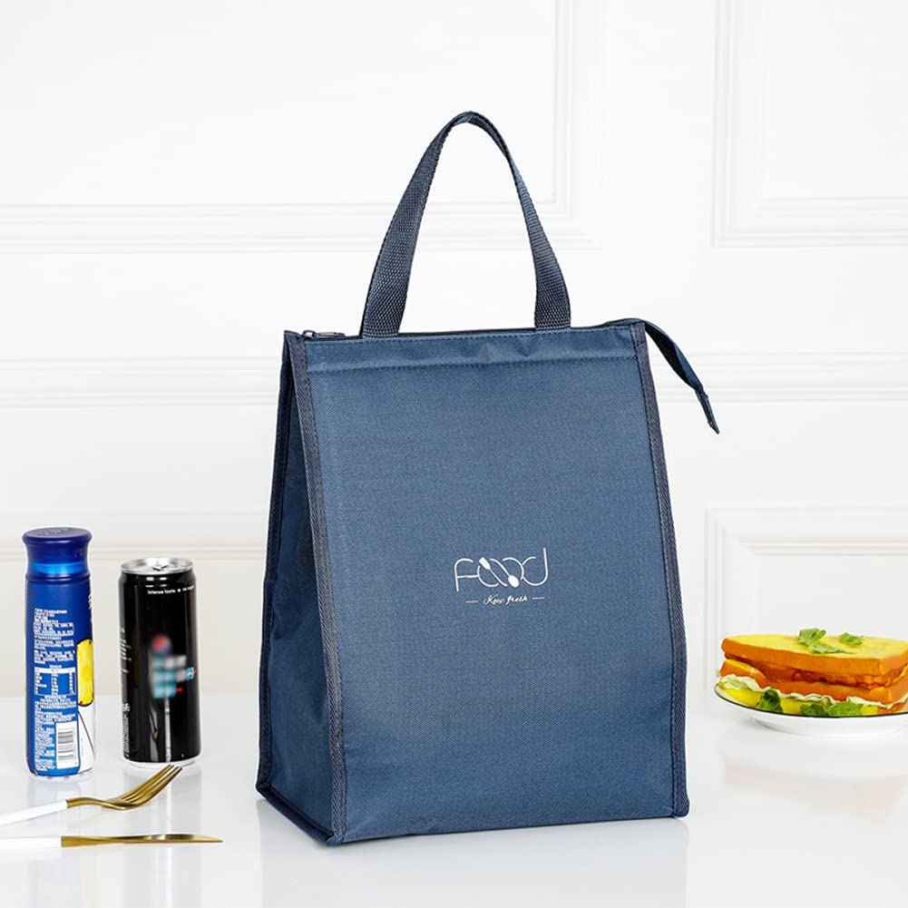 Borsa Termica Pranzo Riutilizzabile Pieghevole, Tre Strati Tessuto Spesso, per Lavoro Scuola Picnic, Navy Blue