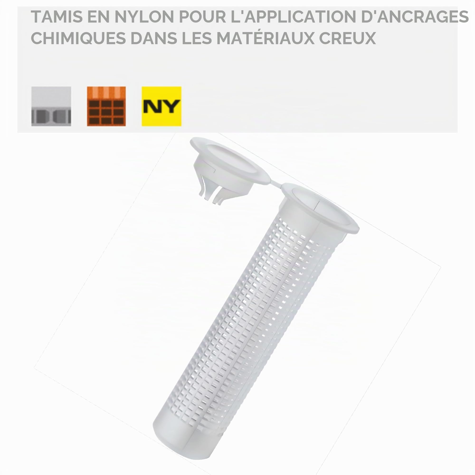 BricoLoco Tamis nylon cheville ancrage chimique pour fixation sur des matériaux tels que la brique ou le béton creux. (20, 20 x 85 (M-14/M-16))