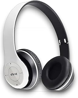 سماعة رأس ستيريو موسيقى فوق الأذن للألعاب للأطفال والبنات، بتقنية بلوتوث لاسلكية P47، بإضاءة ار جي بي ليد، مع دعم بطاقة الذاكرة وبميكروفون مدمج، للكمبيوتر المحمول والموبايل والكمبيوتر (أبيض)