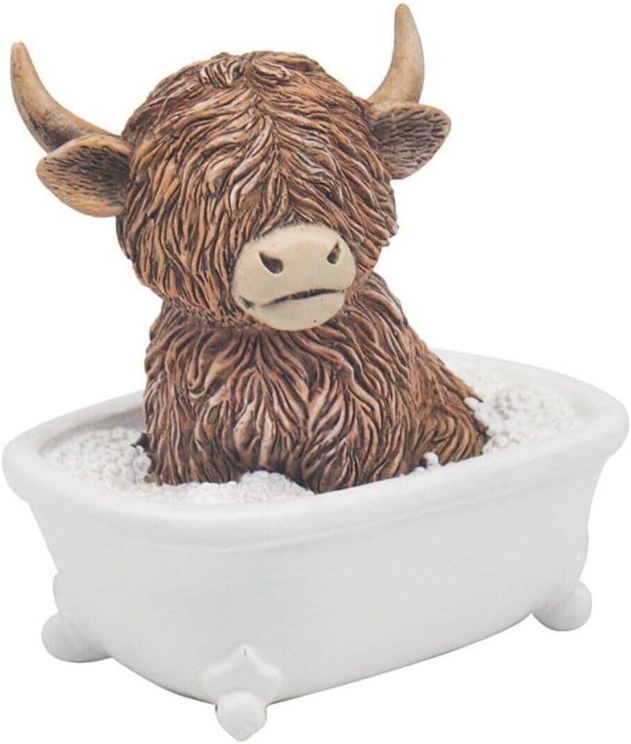 Dsxvjhd Women's Bath Highland Cow Room Decor, Resin Soaking Toilet Figurine, Decorative Animal Ornament For Living Room, Room, For /Men (Bath)