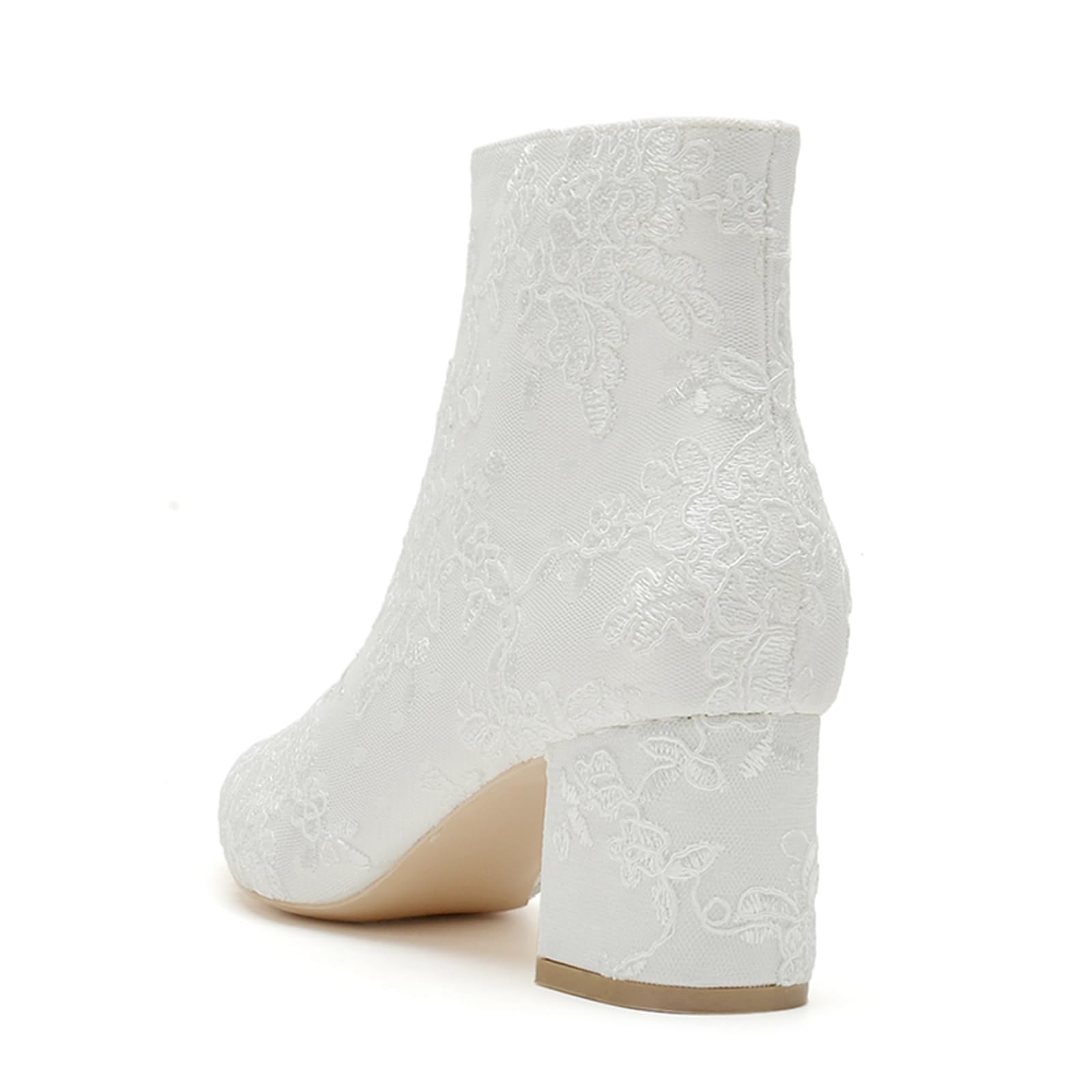 Botas De Novia De Encaje con Tacón Bloque para Mujer Botines De Tobillo Punta Puntiaguda Zapatos De Boda