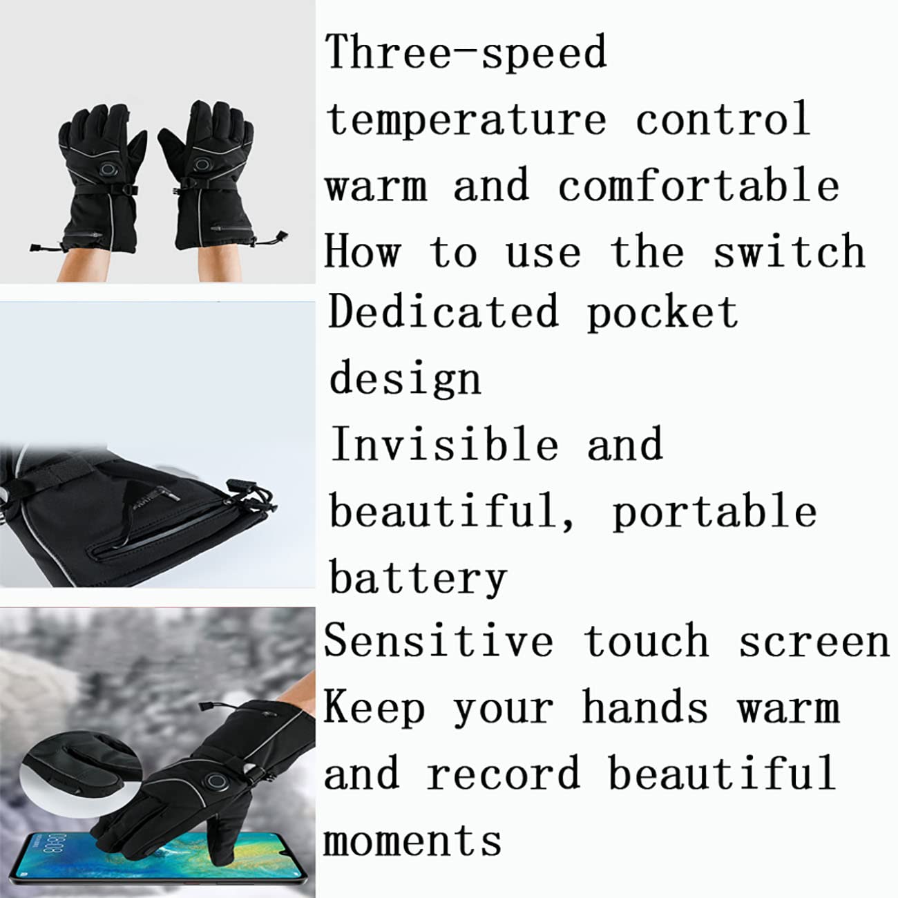 CHEWYNP Guanti Riscaldati da Moto da Uomo, Guanti da Sci Caldi da Donna, Guanti Impermeabili con Batteria Ricaricabile da 4000 mAh, Guanti Touch Screen Invernali per Pattinaggio Escursioni
