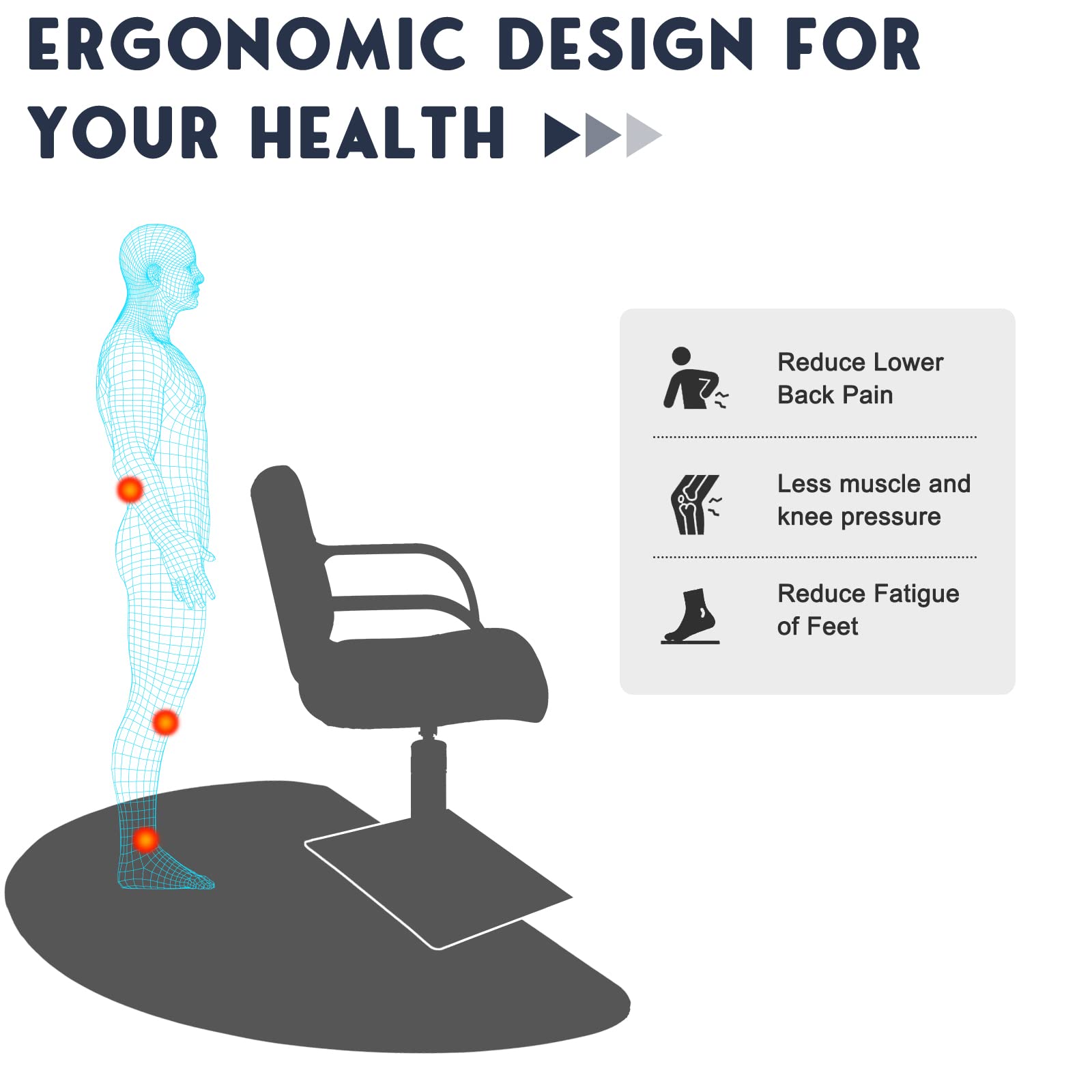 OmySalon 1/2'' Thick Anti Fatigue Mat for Hairstylist Standing, 3'x5' Barber Floor Matt Square Base for Salon Styling Chair, Hair Cutting Hairdressing Equipment