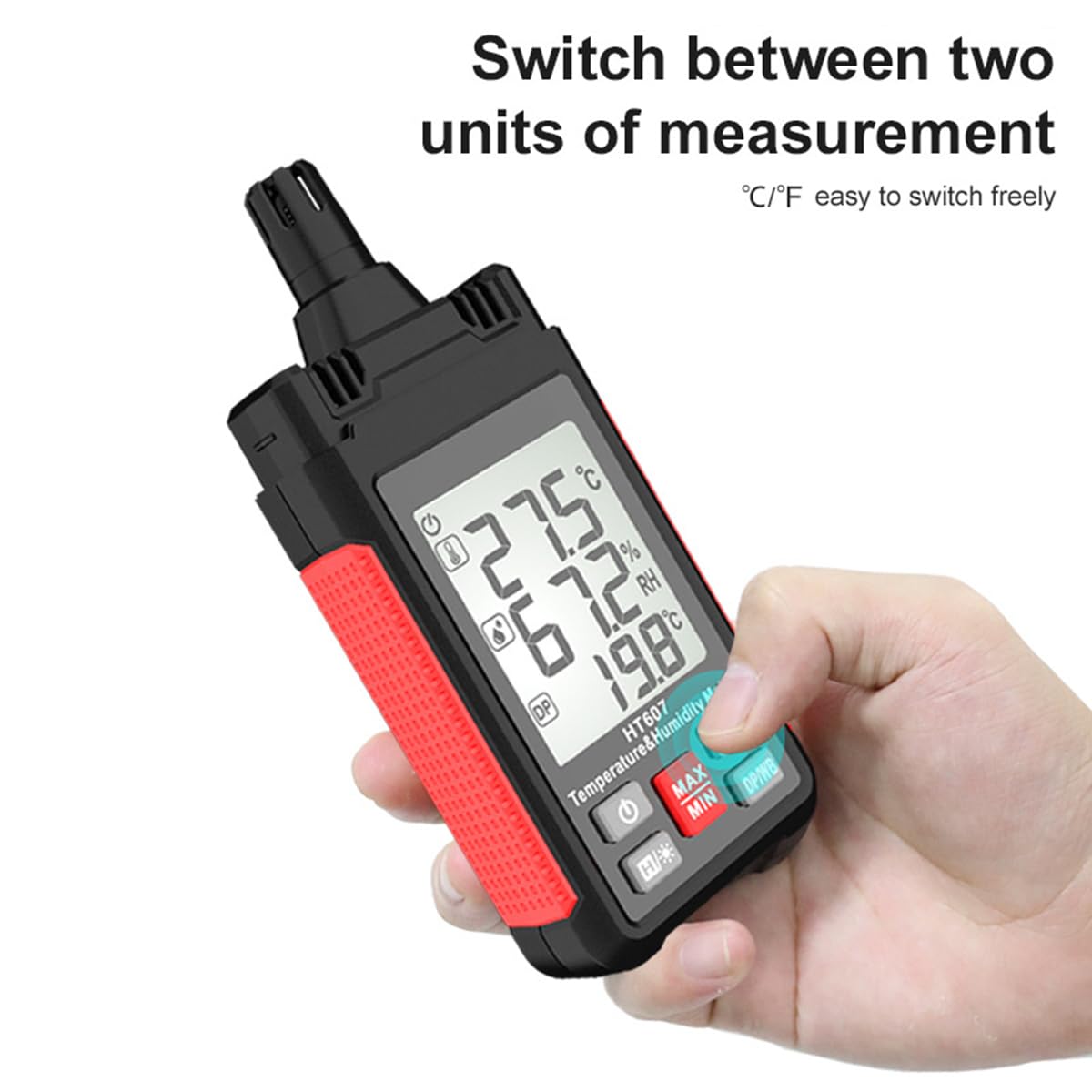 ThreeH Thermomètre hygromètre numérique à grand écran avec rétroéclairage LCD, humidité relative, point de rosée, thermomètre sphérique humide, maintien min. max