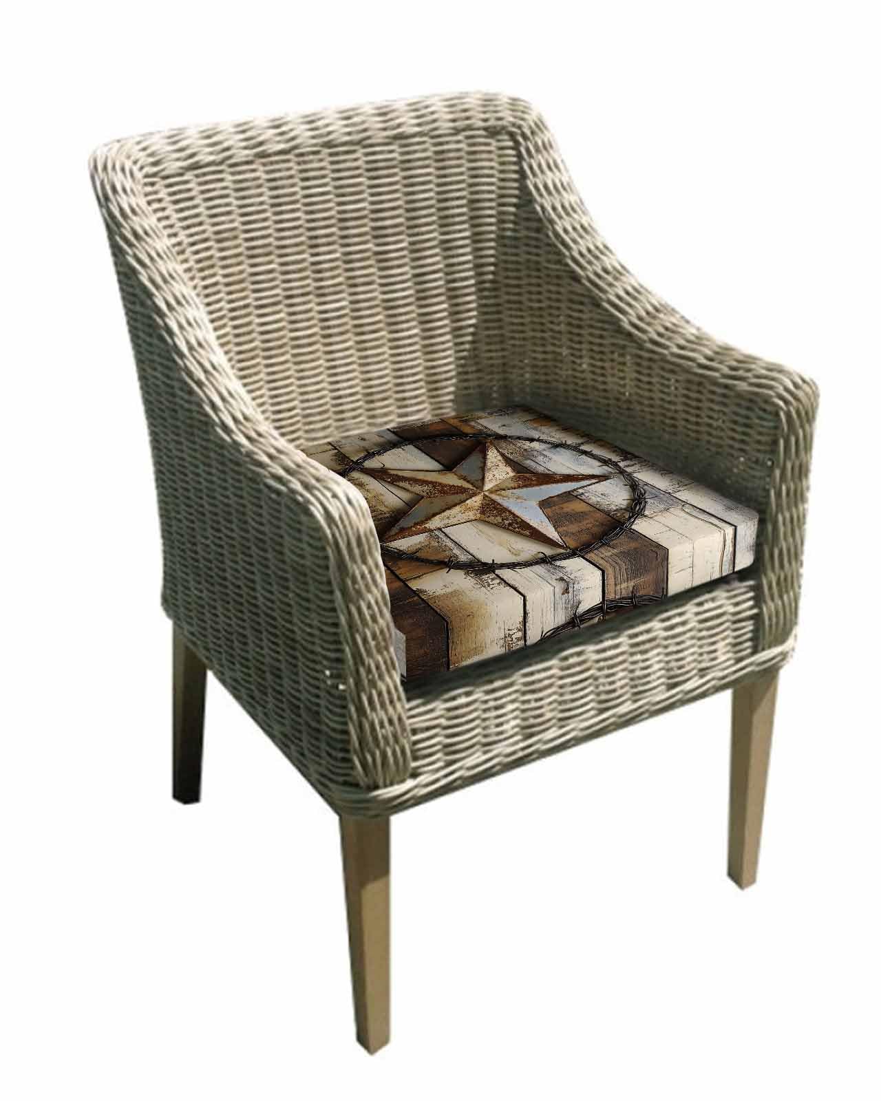 2 Pack Vintage Farmhouse Waterproof Cushion Covers with Ties, Outdoor Patio Chaise Lounge Chair Seat Cushion Slip Covers Replacement(Only Cover) Country Texas Star Brown Wooden Grain 20