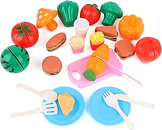 UKOFEW Children's Kitchen Play Kitchen Accessories, 27 Pieces Kitchen Toy Cutting Fruit Vegetable Food, Kitchen Toy for Children with Velcro Connection for Children I Educational Toy Role Play Gift