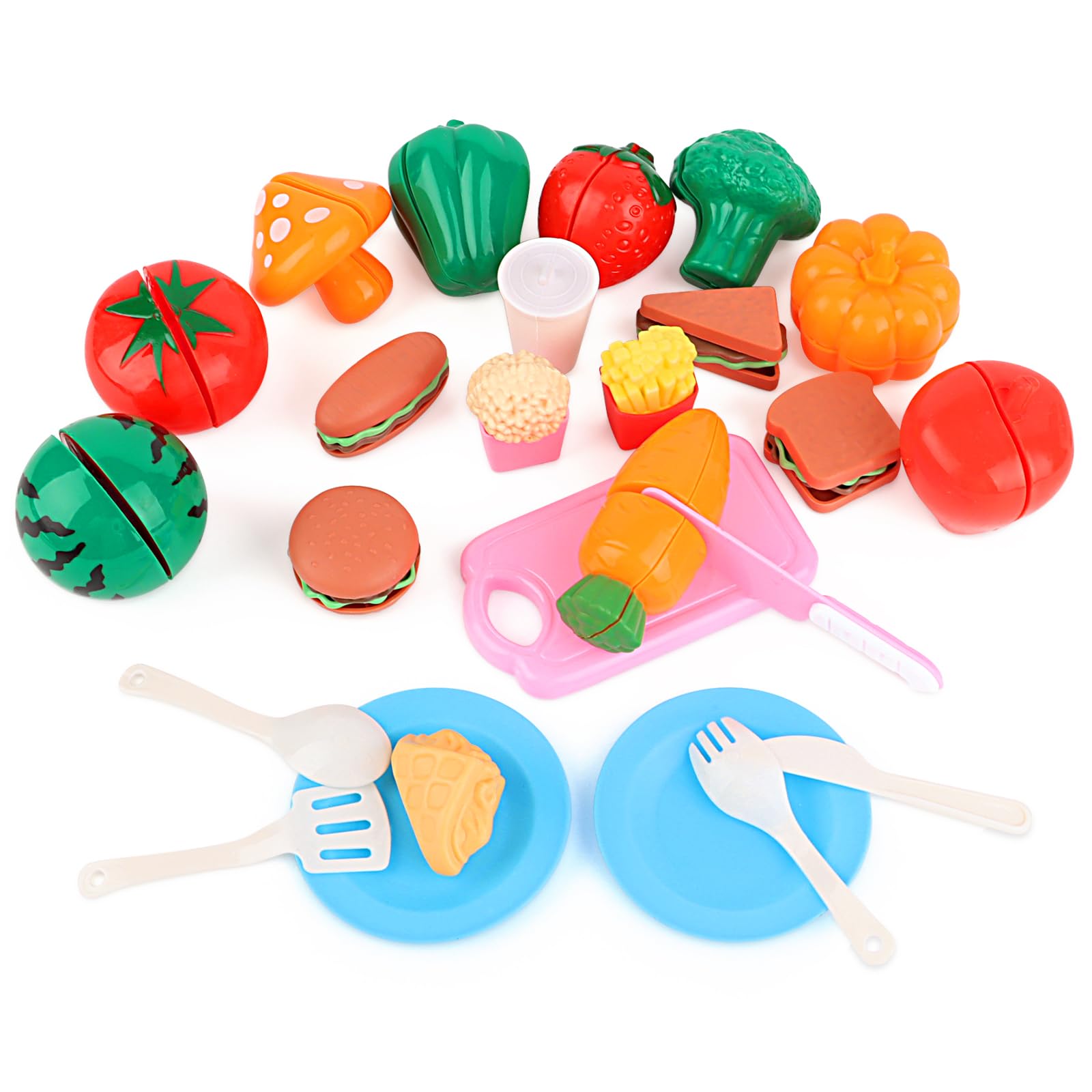 Frutas y Verduras Juguete,27 Piezas Juguetes de Cocina,Accesorios Cocina Juguetes,Juguete para Cortar Niños,Incluye Frutas y Verduras de plástico, Regalos para niños pequeños