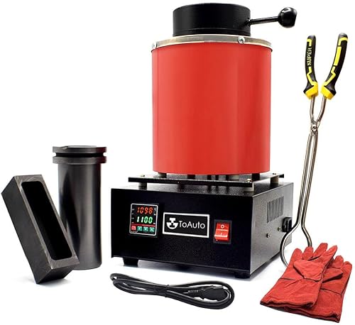 TOAUTO Horno de fusión de oro 6.6 lbs TGF3000, 1400W 2000F Horno de fusión eléctrico digital con crisol de grafito para chatarra de fusión, plata,