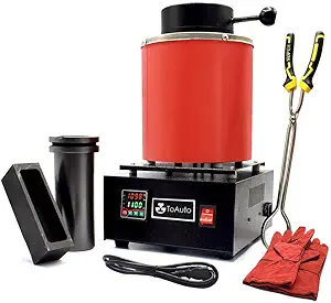 TOAUTO 3KG Gold Melting Furnace TGF3000,1400W 2000F Digital Electric Melting Furnace with Graphite Crucible for Melt Scrap, Silver, Gold, Copper, Aluminum 110V Refining Casting Furnace