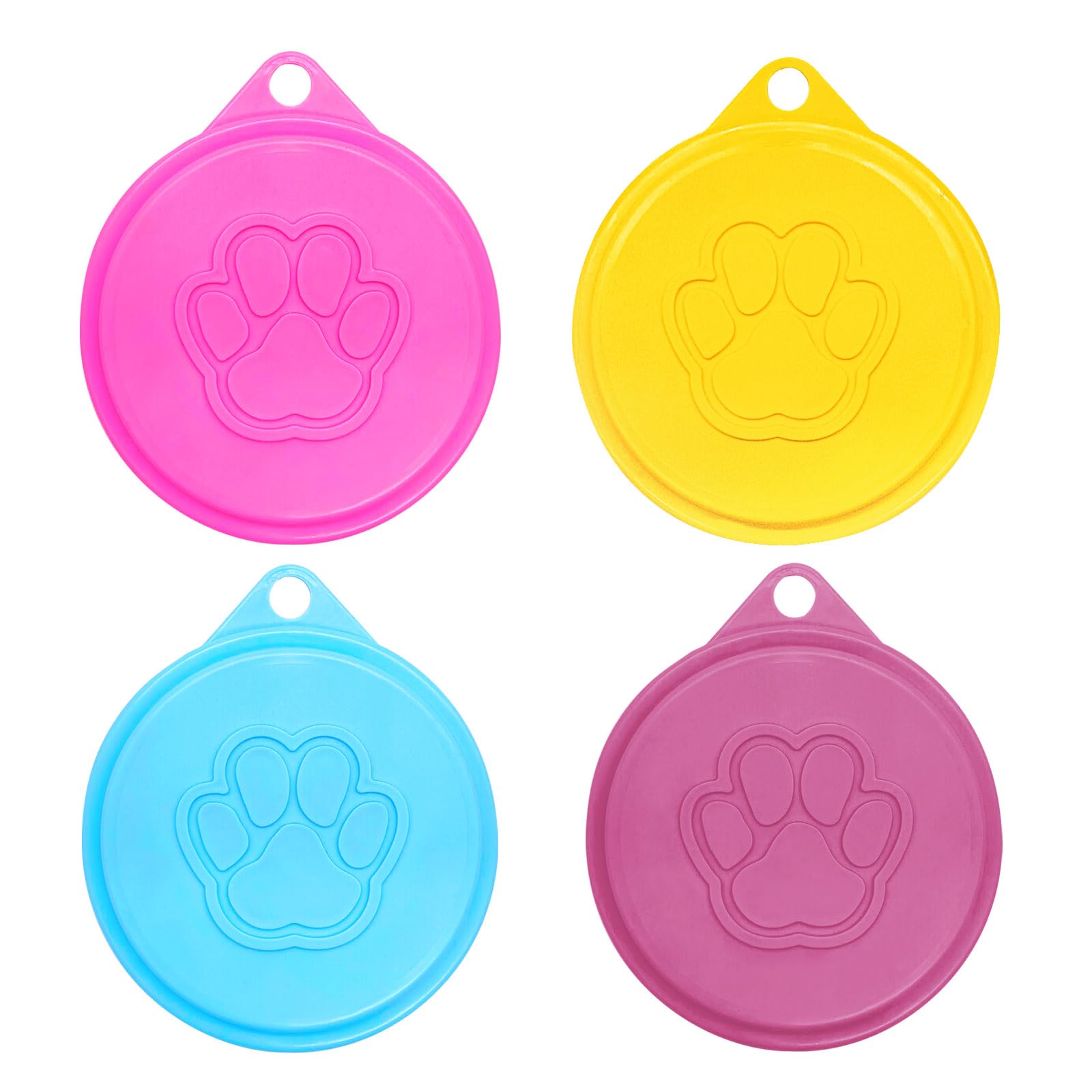 Quacc 4 PCS Dog Food Can Covers Lids Plastic Reusable Pet Cat Puppy Food Lid Sealed Tin Can Cover Lids for Canned Dog Food (Blue, Purple, Pink, Yellow)