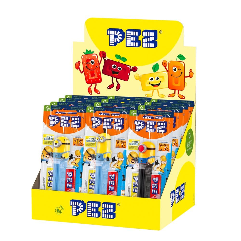 PEZ Minions, Two Fruity Taste Impulse Packs with Minions Themed Dispenser, 2 x 8.5 g Refills (Pack of 12)