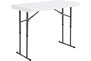 Lifetime Commercial Height Adjustable Folding Utility Table, 4 Feet, White Granite