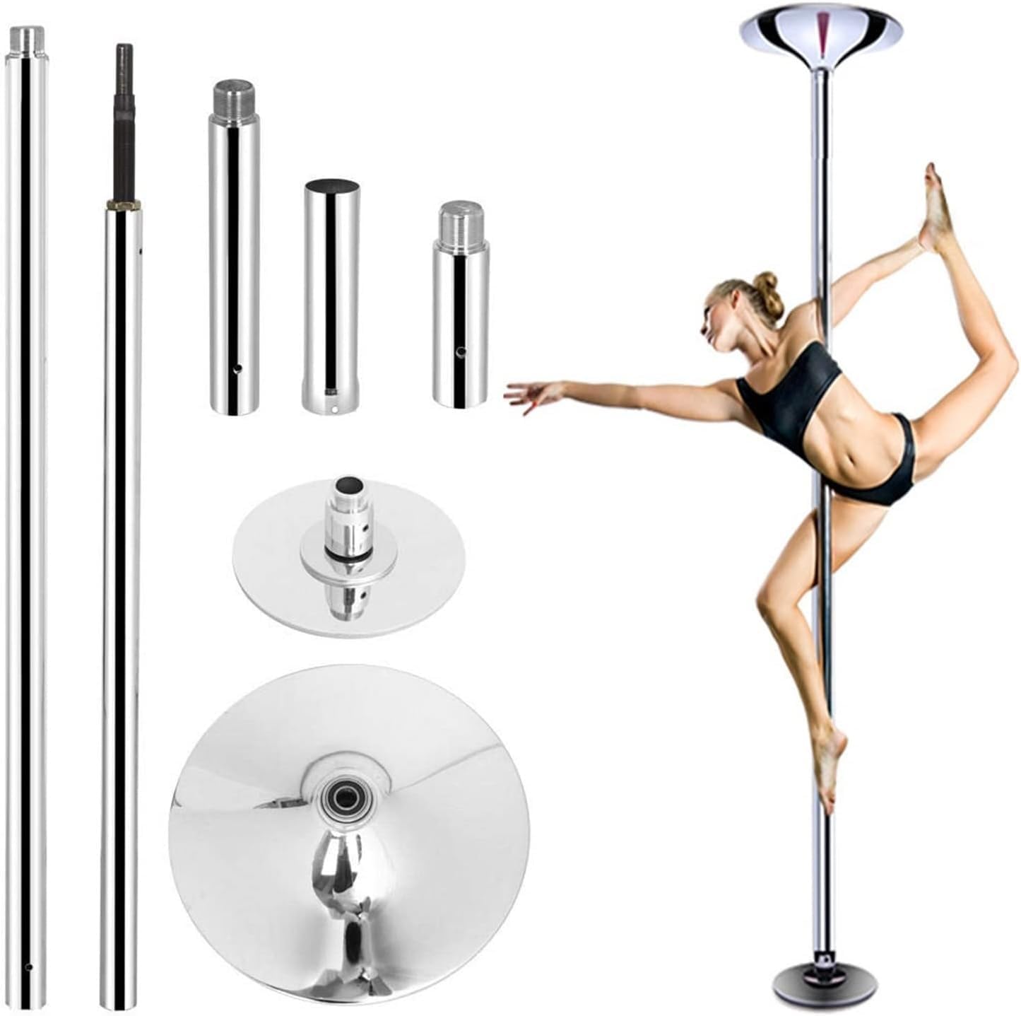 Dance Pole Spinning Pole Dancing Pole for Home 10 Ft 12 Foot Ceiling, 45mm Professional Dance Pole for Heavy Duty Plus Size Women, Height Adjustable and Removable, Loads 200kg(S