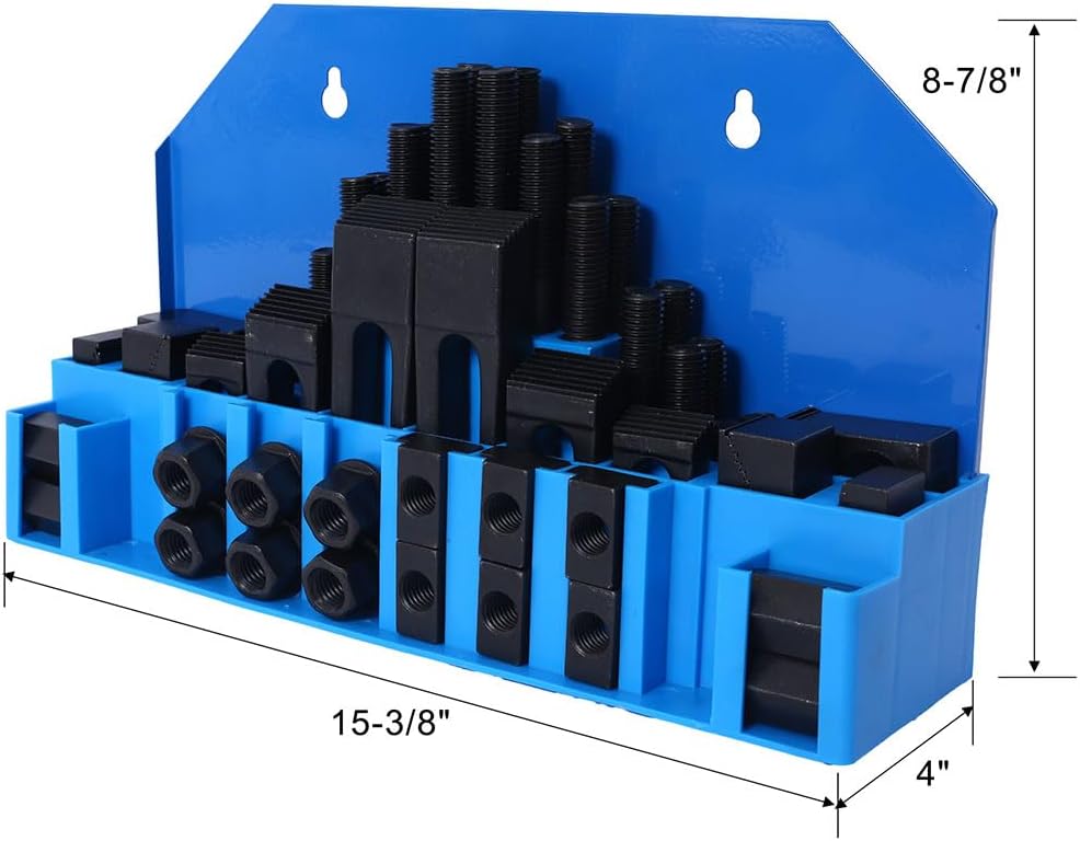 58 Pcs T-Slot Clamping Kit, Mill Machinist Set Replacement with T-Slot Cleaner and Tightening Wrench (3/4 Table Slot 5/8-11 Stud Size), 5/8-11" x 3/4", Blue Storage Box