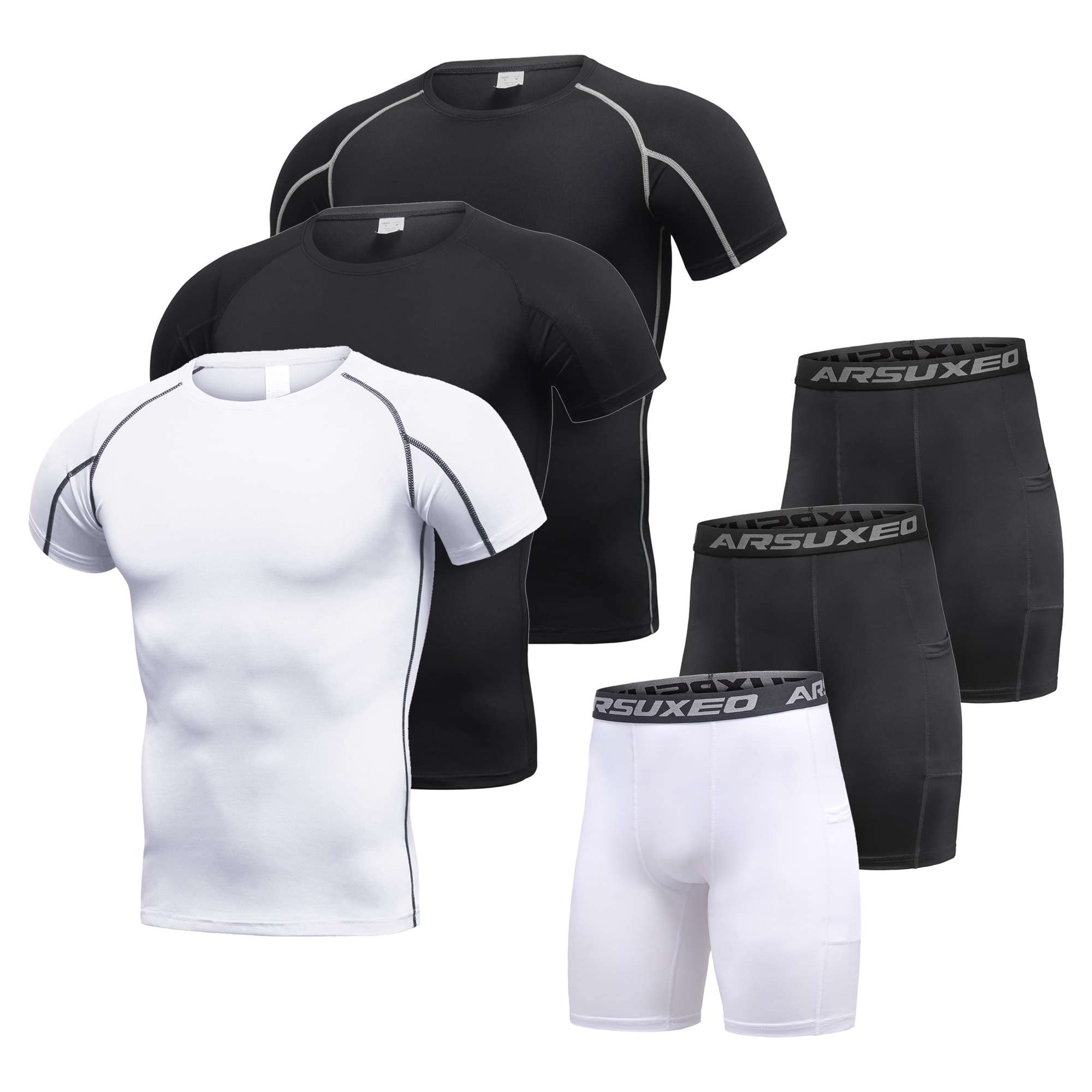 Juego de ropa deportiva de compresión para hombre, con 3 camisetas de compresión + 3 camisetas de compresión transpirables para hombre, para correr, entrenamiento, correr, gimnasio, etc