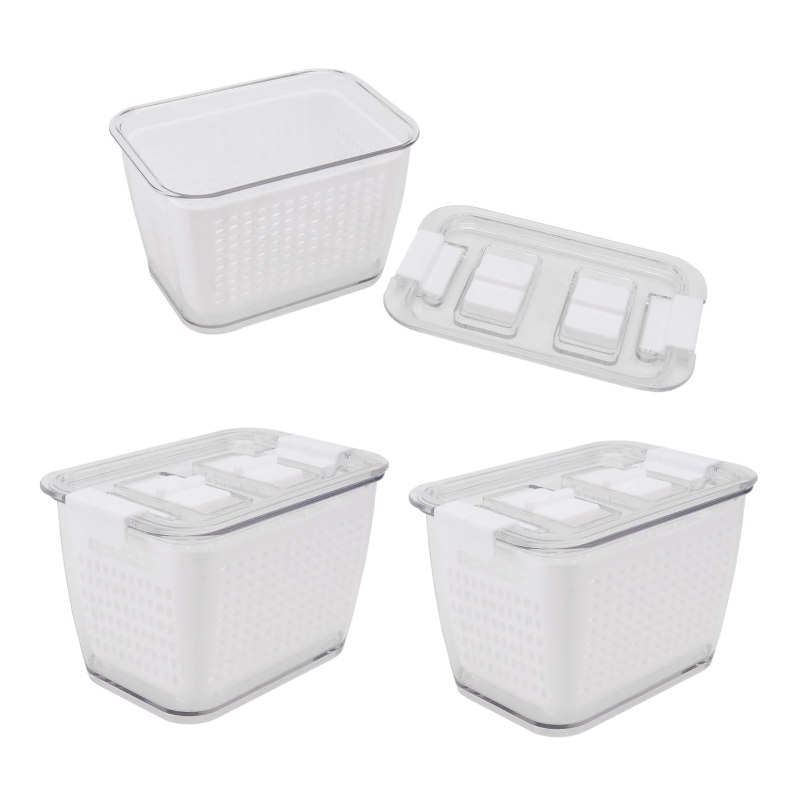 NOLITOY 3 piezas Cajas de Almacenamiento para Frigorífico con Estructura de Drenaje Organizador de Frutas y Verduras Material Fácil de Limpiar Pequeñas y para Conservar Alimentos