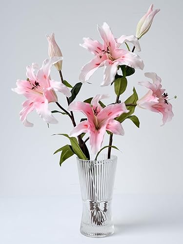 Miniatura 1 de YiRonCins 2 flores artificiales grandes de lirio rosa, lirios artificiales de tallo largo de 34 pulgadas de largo de 9.8 pulgadas, flores de lirio