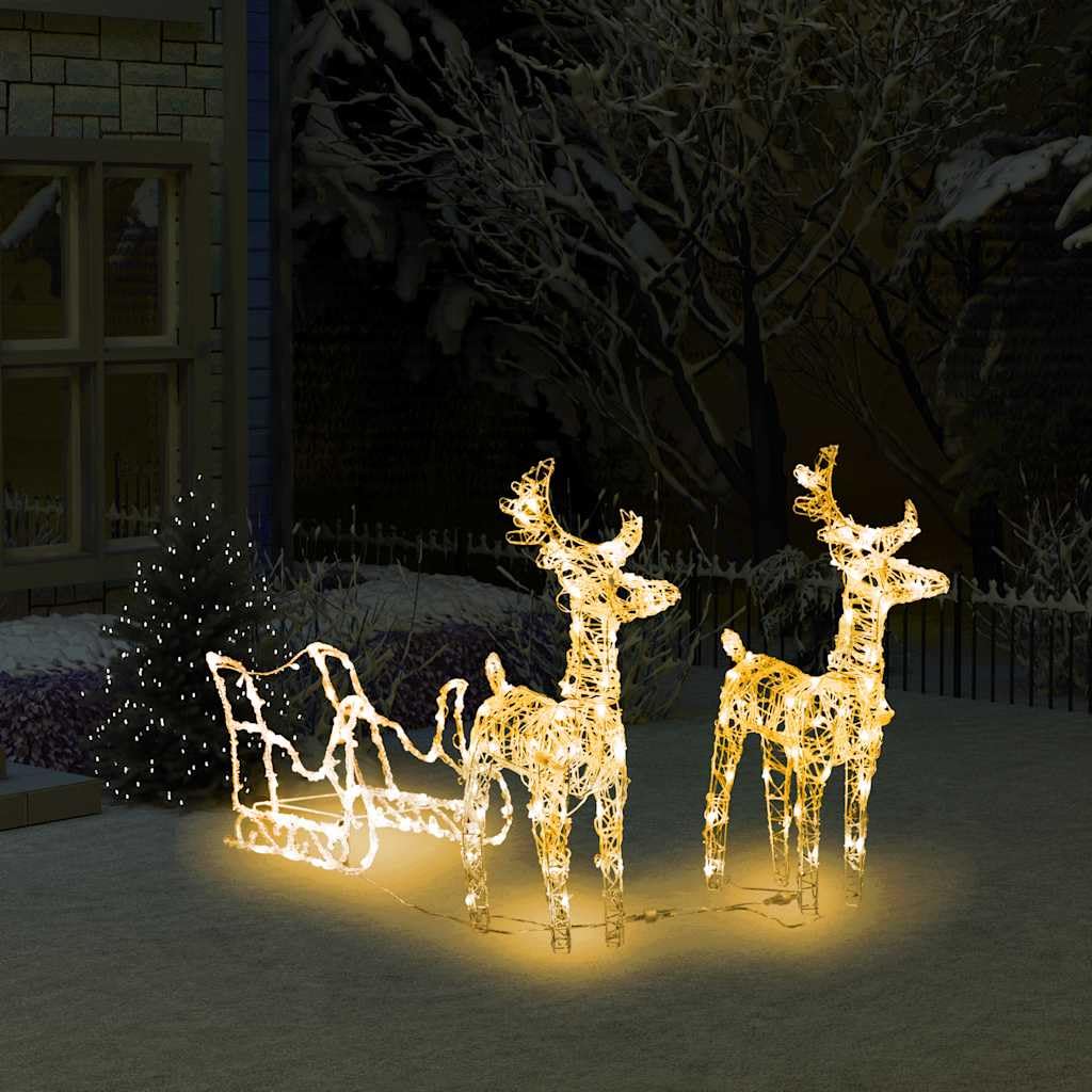 ACAGALA Rentiere Schlitten Weihnachtsdekoration 160 LEDs, Acryl Weihnachtsbeleuchtung für außen und innen, Weihnachtsfiguren Groß Aussen, 8 Lichtprogrammen, Warmweiß, 43x11x55 cm