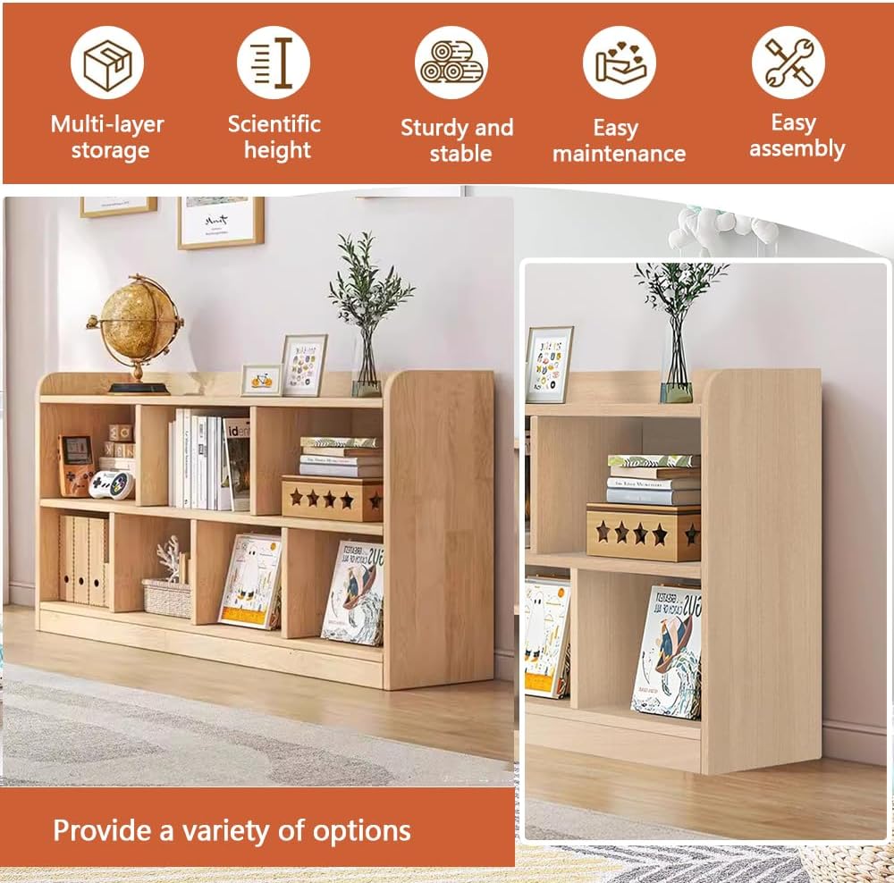 Cube Bookcase, Wooden Horizontal Bookshelf with Reading Nook 2-Tier Floor Standing Storage Organizer Kids Display Shelf for Living Room Bedroom C 47.3×9.5×31.5"