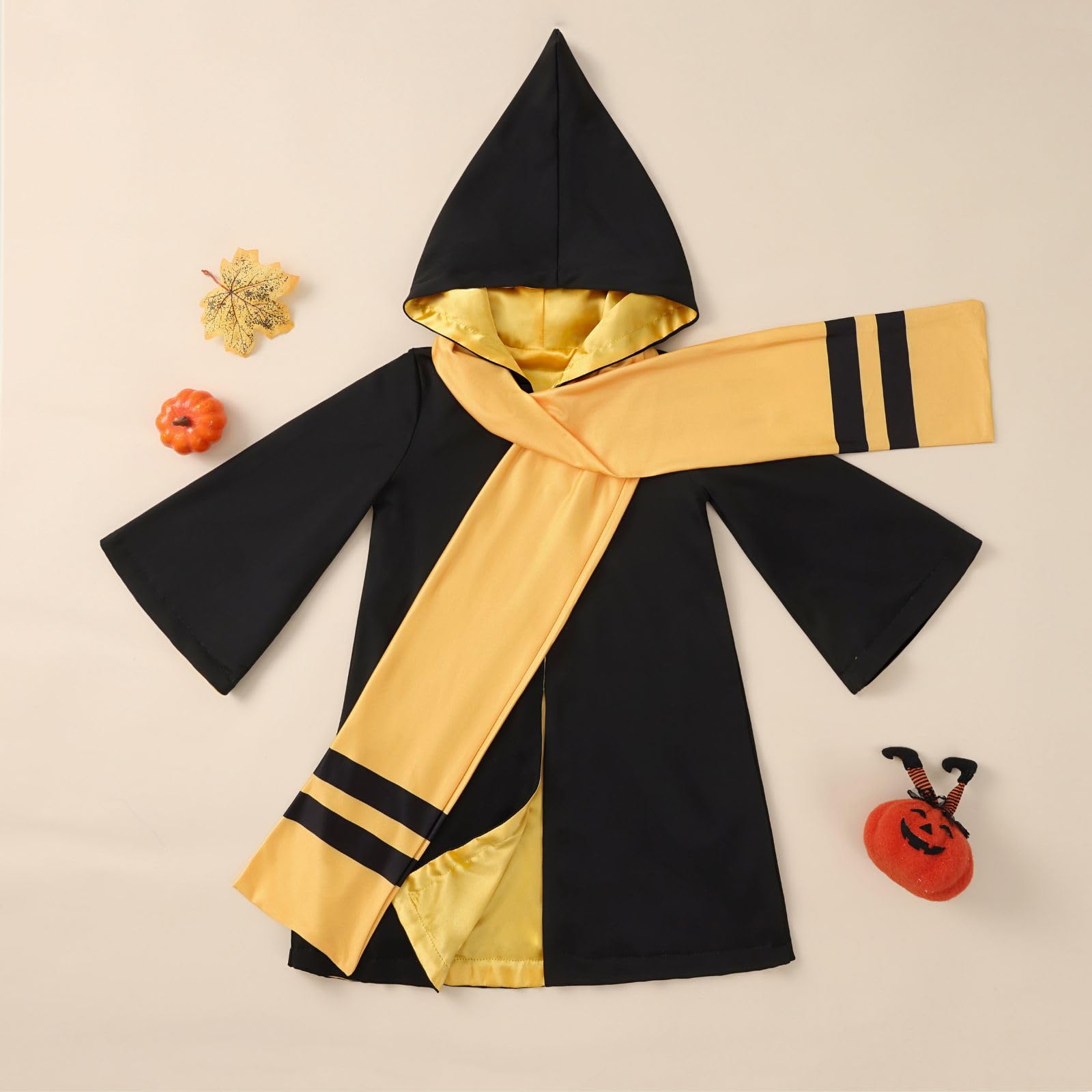 Miyanuby Toddler Wizard Cloak & Scarf Set 2-Piece Kids Fancy Dress Outfits Wizarding World Role Play for Boys Girls 1-6 Years Halloween Christmas Party Yellow - Image 2