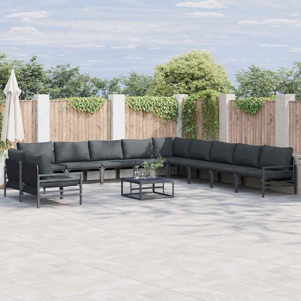 Zestaw sof ogrodowych z poduszką, 12 szt., czarna, stal malowana proszkowo, 400 x 400 x 71 cm, zestaw mebli do ogrodu, na taras, balkon, z odpornymi na warunki atmosferyczne meblami