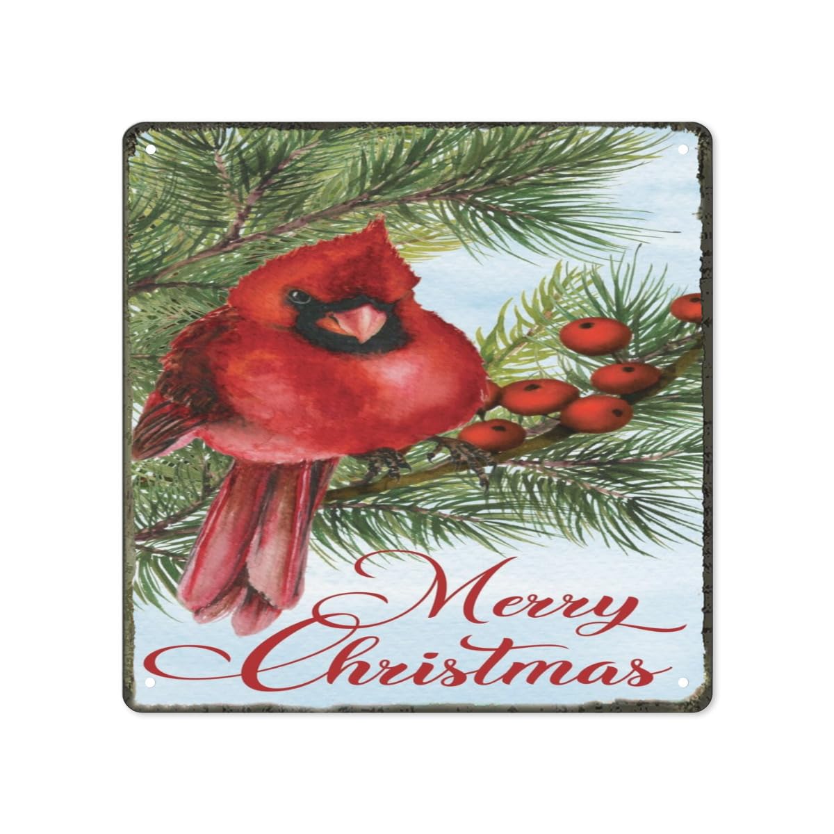 Targa Metallica Retrò Merry Christmas Cardinal Red Snow - 30,5x20,3 Cm - Decorazione Parete Per Casa, Bar, Pub - AAROENLYS