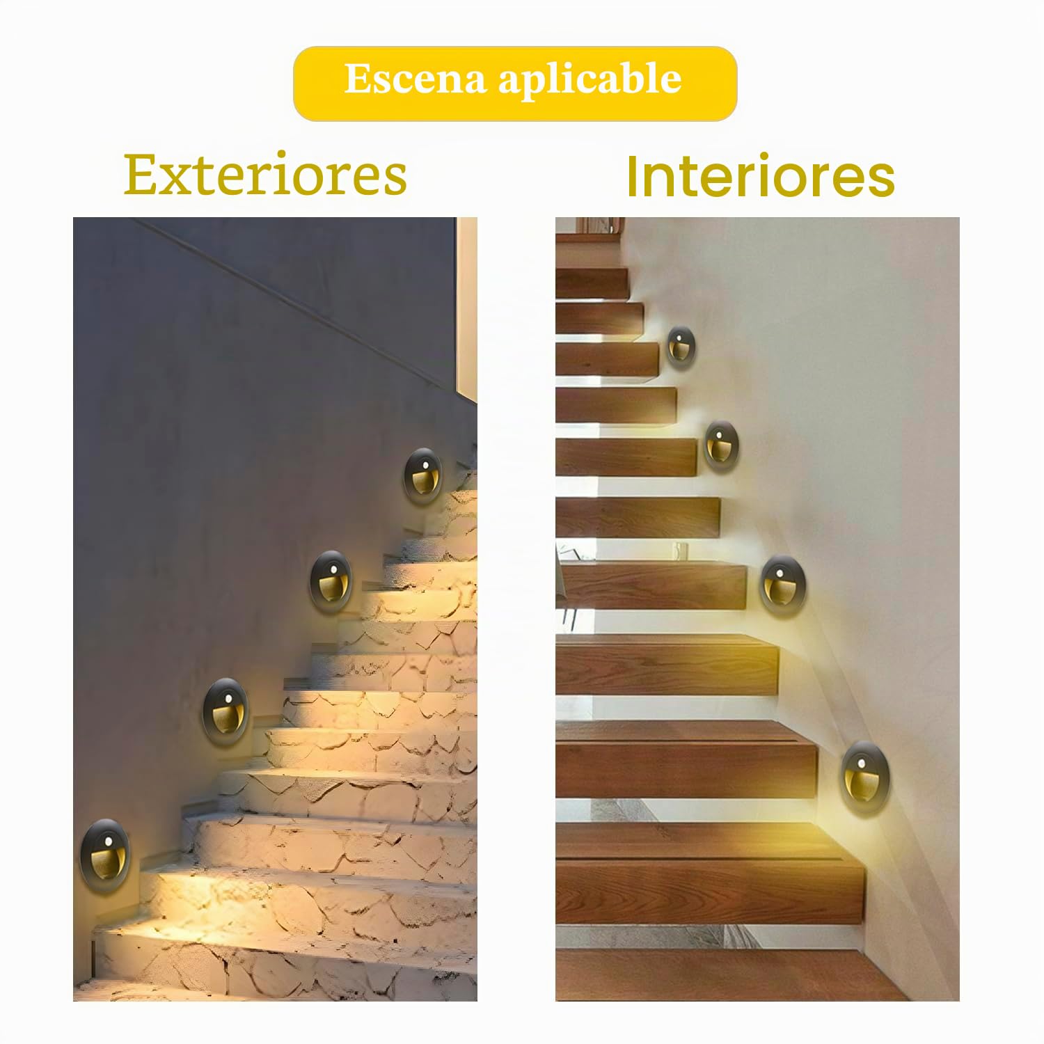 8 led empotrables de pared con Sensor De Movimiento, 1.5W, 3000K, IP65, 65mm Luces Empotrables Para Escalones, aluminio, redondas, 230V, Apliques de pared de Luces de escalera, negro