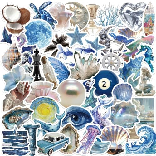 Amazon.com: Yoksas 50 Pcs Cute Silver Blue Ocean Beach Stickers ...