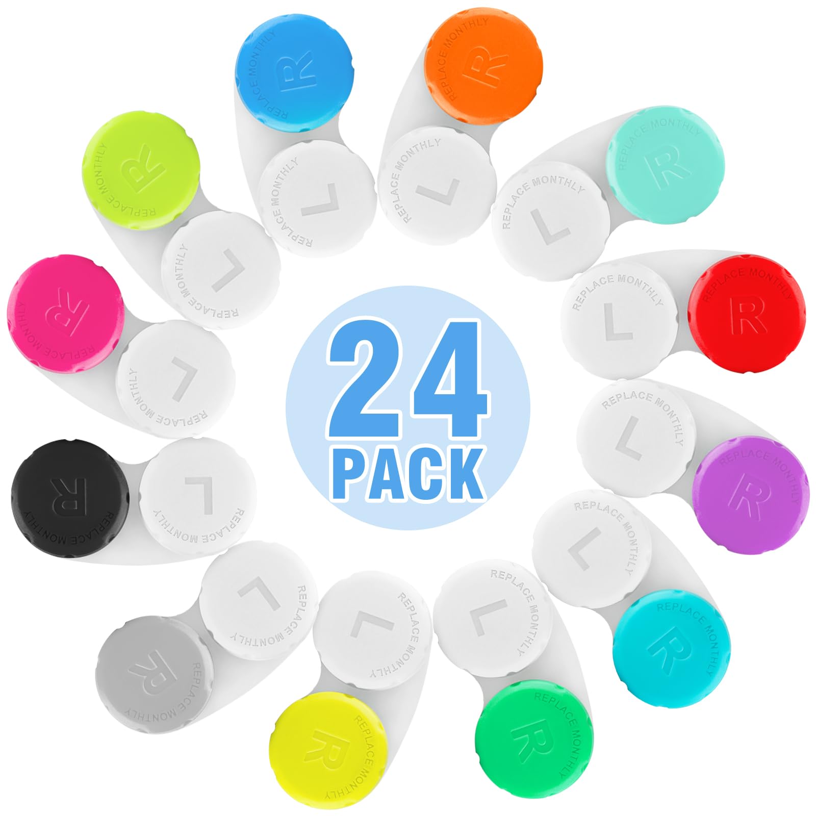 Confezione da 24 custodie colorate per lenti a contatto, scatola portaoggetti in 12 colori, a prova di perdite e durevoli, kit portatile per casa e viaggio